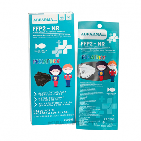 MASCARILLA FFP2 CE Tipo Pez Negra Infantil 10 Uds