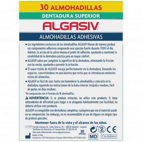 ALGASIV Almohadillas Adhesivas Prótesis Superiores 30 uds
