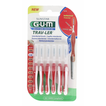 GUM Cepillo Interdental Viaje Ultrafino Cilíndrico 0,8 mm 6 Unidades