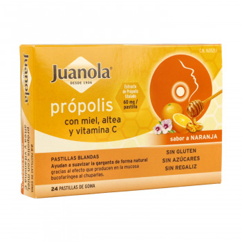 JUANOLA Própolis miel altea y vitamina C sabor naranja 24 pastillas
