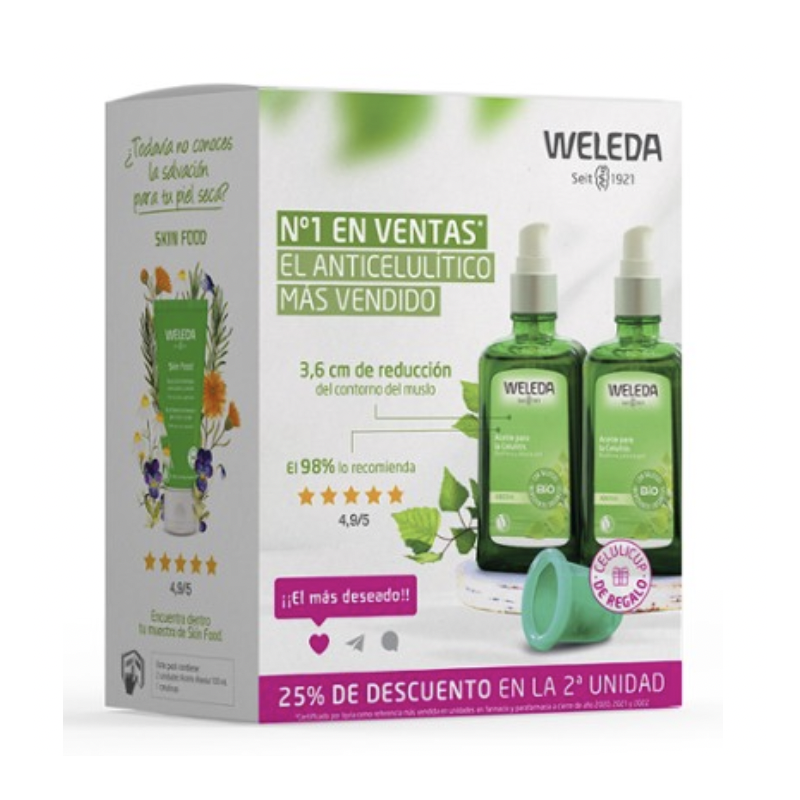 WELEDA Abedul Duplo Aceite Anticelulítico 2 x 100 ml + Regalo Celulicup