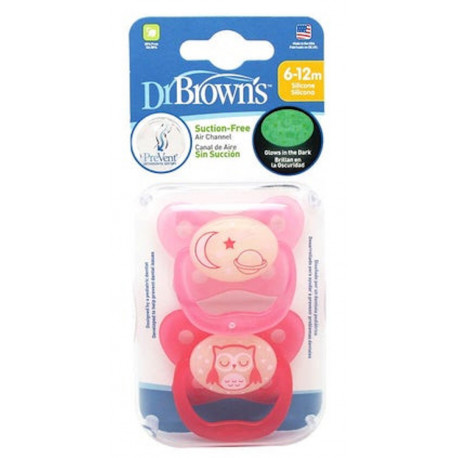 DR BROWN'S Chupete Silicona Nocturno 6 - 18 Meses 2 Uds Color Rosa