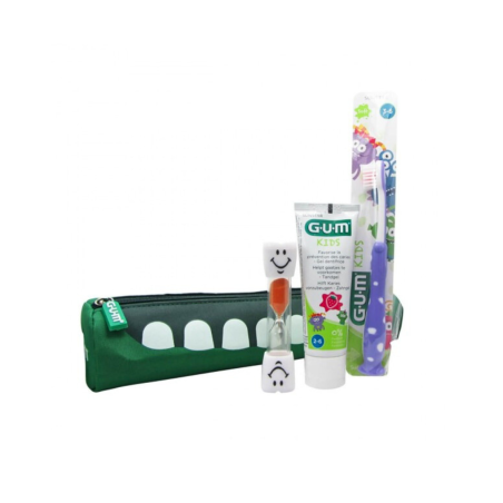 GUM Neceser junior monster gel+ cepillo +reloj de arena