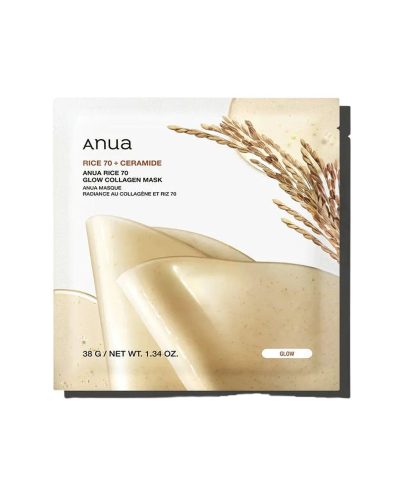 ANUA rice 70 + ceramide glow mascarilla facial de colágeno