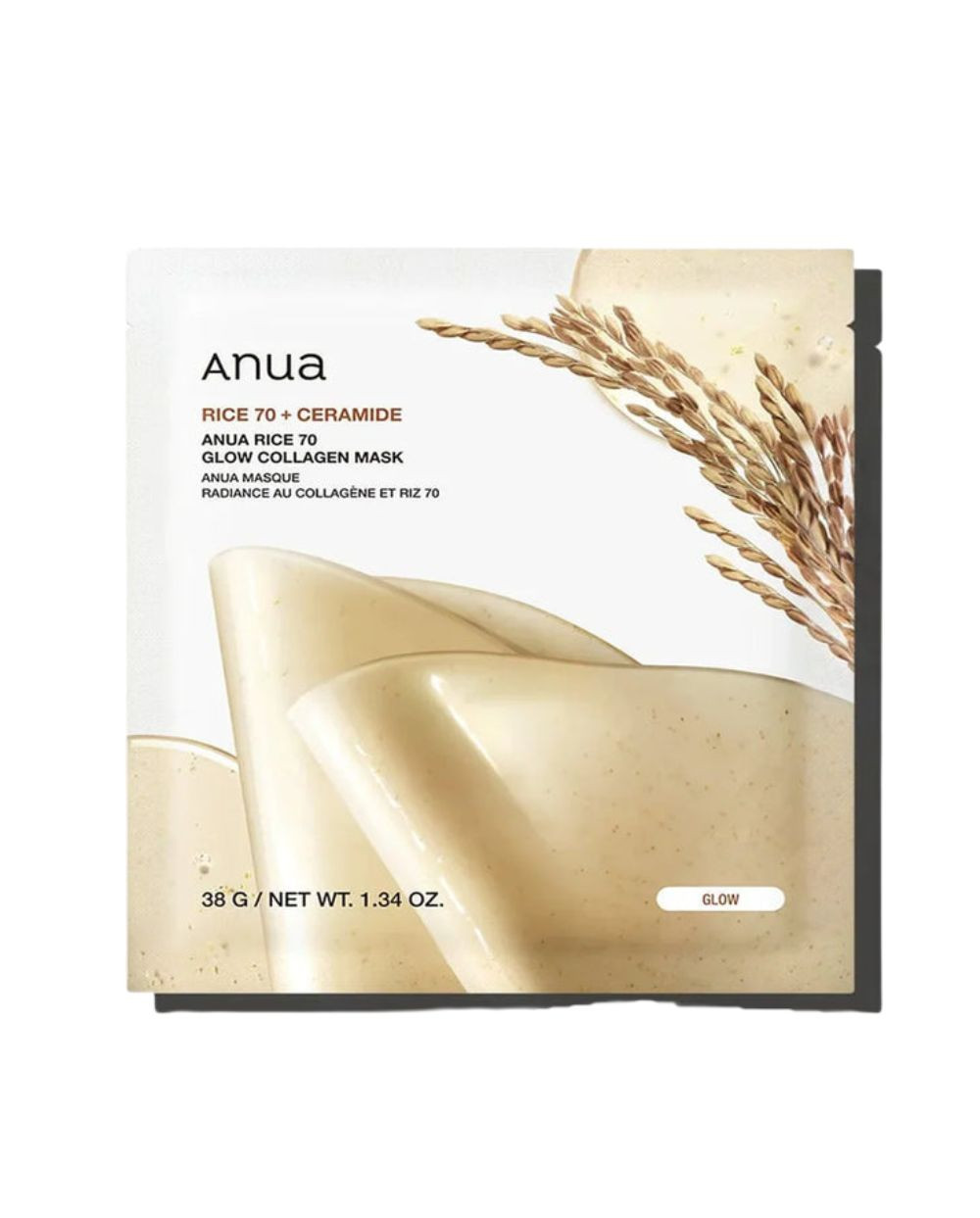 ANUA rice 70 + ceramide glow mascarilla facial de colágeno