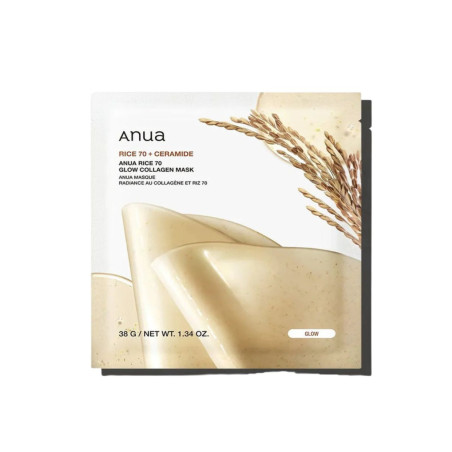 ANUA rice 70 + ceramide glow mascarilla facial de colágeno