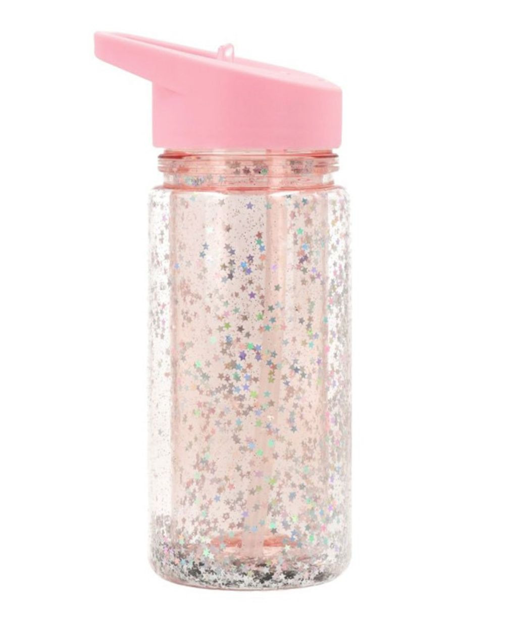 TUTETE Botella de plástico con pajita glitter stars pink