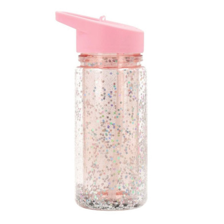 TUTETE Botella de plástico con pajita glitter stars pink