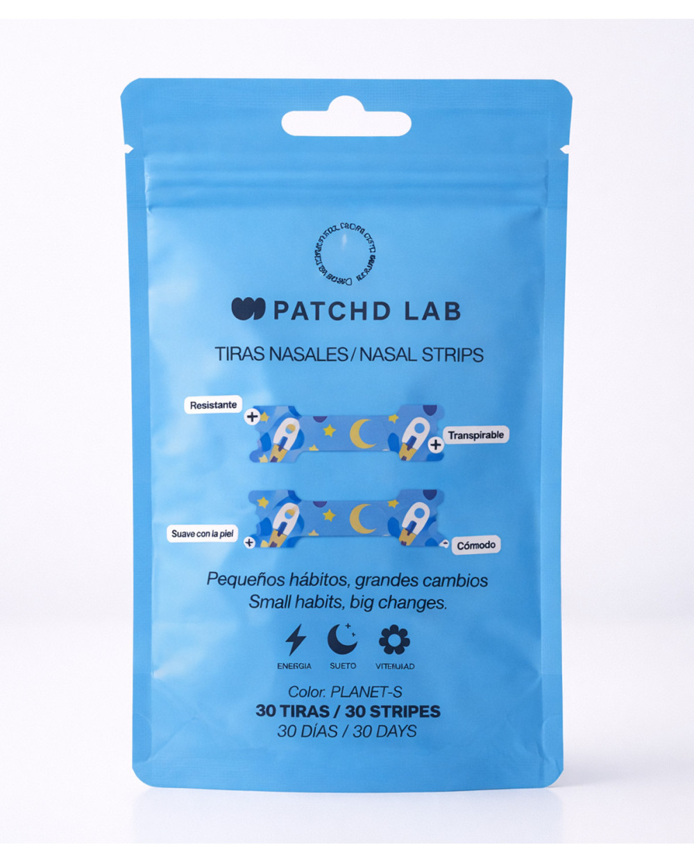 PATCHD LAB Tiras Nasales Infantiles Azul Estampada Planet-S 30 Unidades