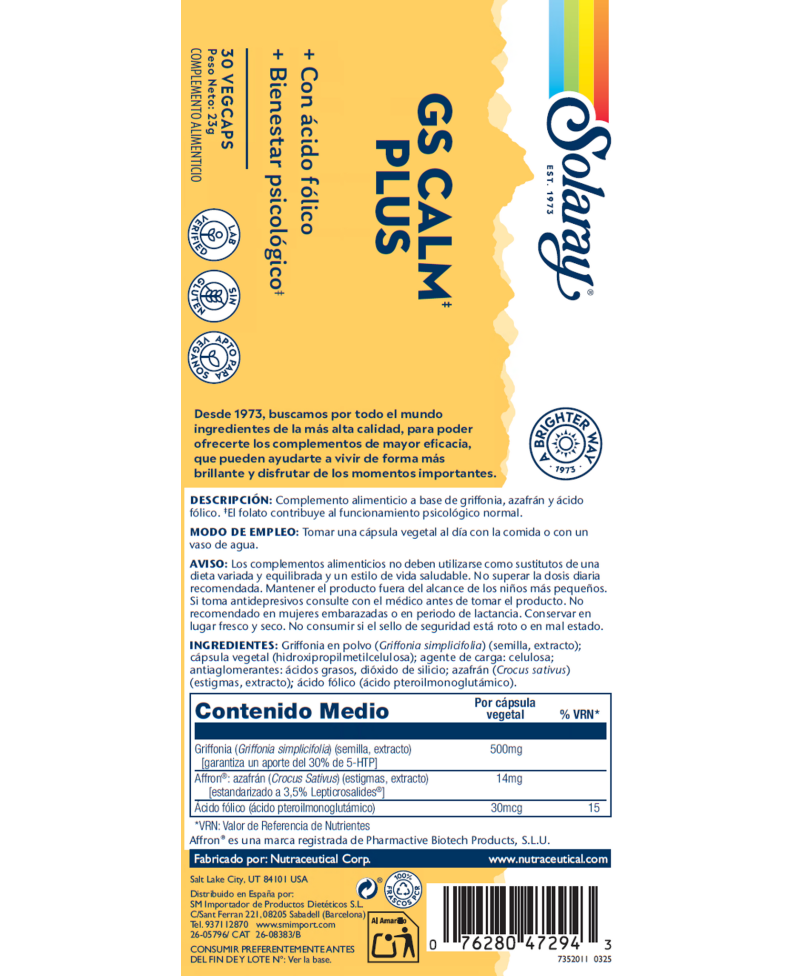 SOLARAY GS Calm Plus 30 Cápsulas