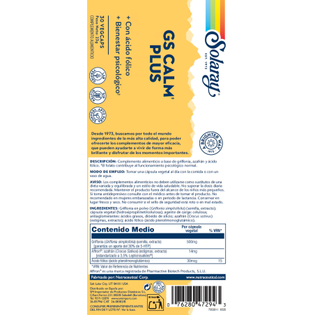 SOLARAY GS Calm Plus 30 Cápsulas