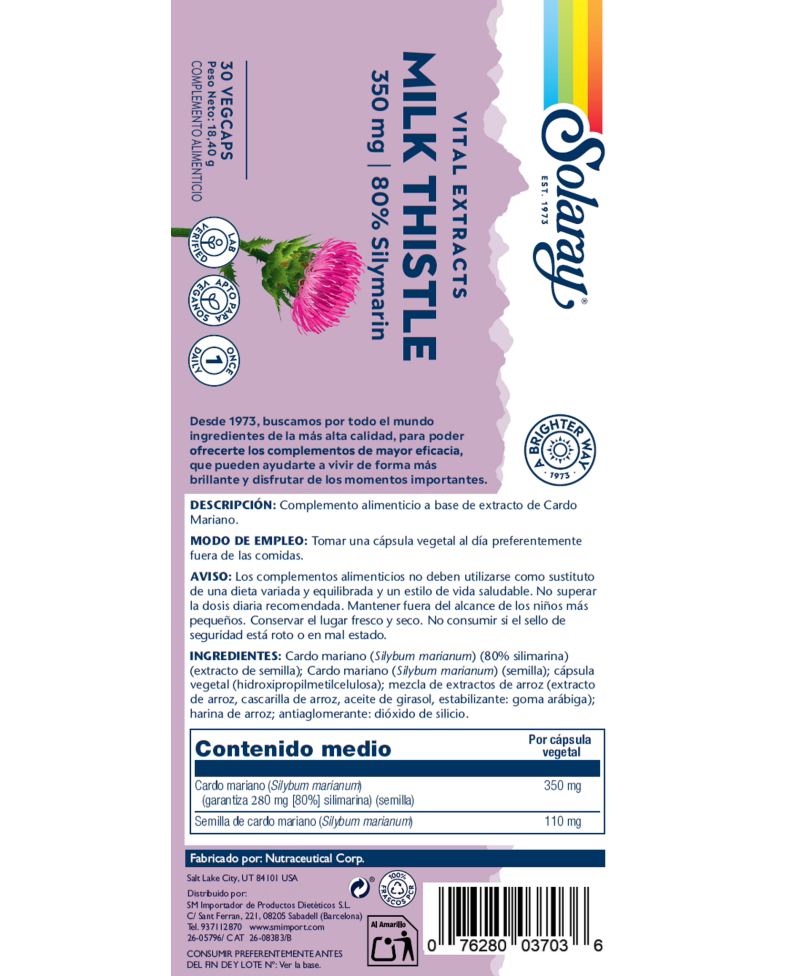 SOLARAY Milk Thistle 30 Cápsulas