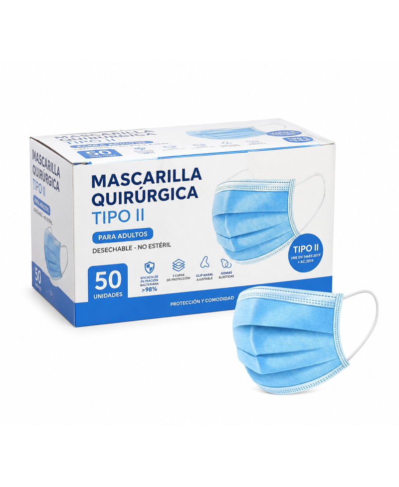 Mascarilla Quirúrgica Tipo II Adulto 50 Unidades | Alta Filtración BFE