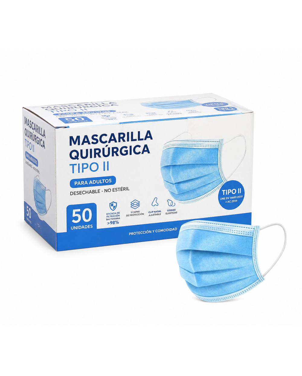 Mascarilla Quirúrgica Tipo II Adulto 50 Unidades | Alta Filtración BFE