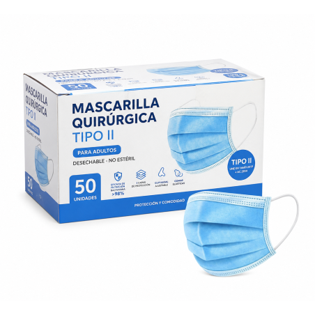 Mascarilla Quirúrgica Tipo II Adulto 50 Unidades | Alta Filtración BFE