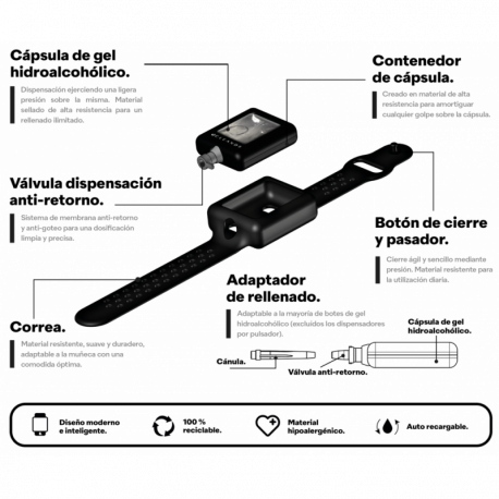 CLEANDS PULSERA GEL HIDROALCOHOLICO RELLENABLE A