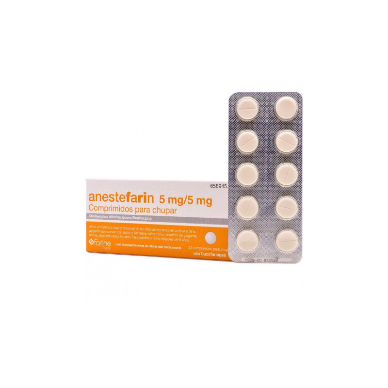 ANESTEFARIN 5 MG/5 MG COMPRIMIDOS PARA CHUPAR , 20 COMPRIMIDOS