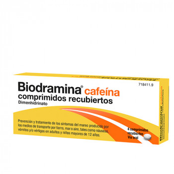 BIODRAMINA CAFEINA COMPRIMIDOS RECUBIERTOS , 4 COMPRIMIDOS