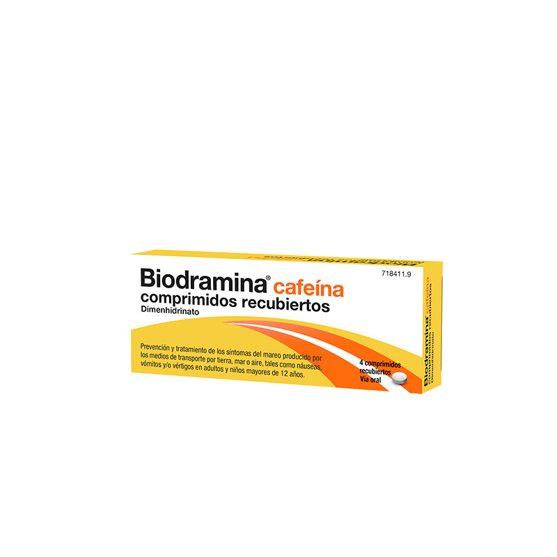 BIODRAMINA CAFEINA COMPRIMIDOS RECUBIERTOS , 4 COMPRIMIDOS