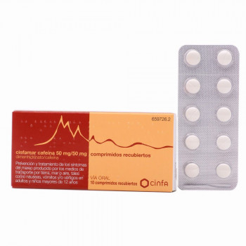 CINFAMAR CAFEINA 50 MG/50 MG COMPRIMIDOS RECUBIERTOS , 10 COMPRIMIDOS