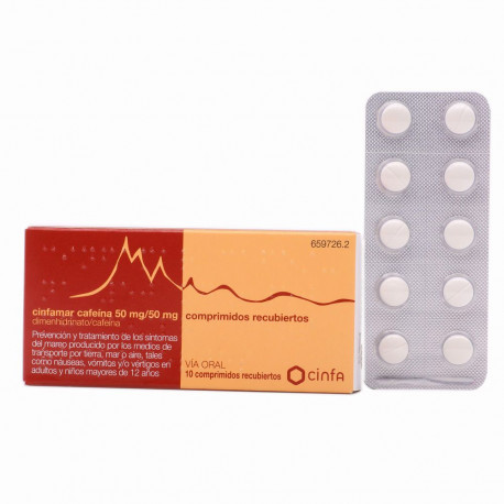CINFAMAR CAFEINA 50 MG/50 MG COMPRIMIDOS RECUBIERTOS , 10 COMPRIMIDOS