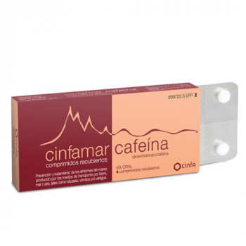 CINFAMAR CAFEINA 50 MG/50 MG COMPRIMIDOS RECUBIERTOS , 4 COMPRIMIDOS