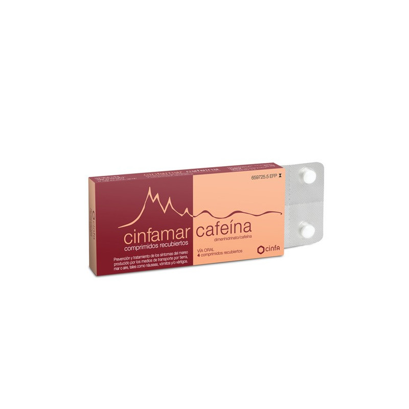 CINFAMAR CAFEINA 50 MG/50 MG COMPRIMIDOS RECUBIERTOS , 4 COMPRIMIDOS