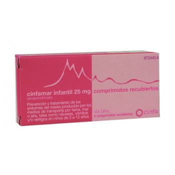 CINFAMAR INFANTIL 25 MG COMPRIMIDOS RECUBIERTOS , 4 COMPRIMIDOS