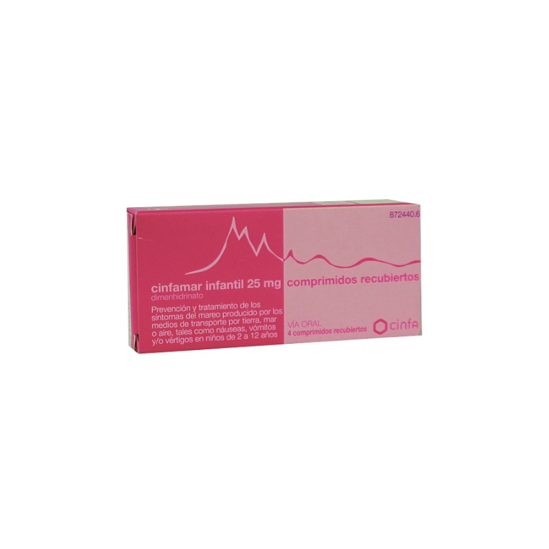CINFAMAR INFANTIL 25 MG COMPRIMIDOS RECUBIERTOS , 4 COMPRIMIDOS