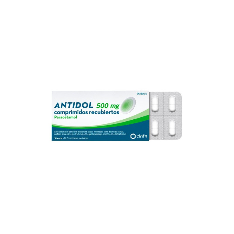 ANTIDOL  500 MG COMPRIMIDOS RECUBIERTOS , 20 COMPRIMIDOS