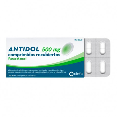 ANTIDOL  500 MG COMPRIMIDOS RECUBIERTOS , 20 COMPRIMIDOS