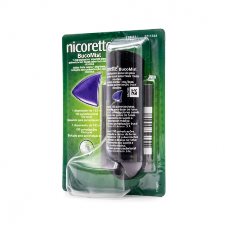 NICORETTE BUCOMIST 1 MG/PULSACION SOLUCION PARA PULVERIZACION BUCAL SABOR FRUTA MENTA, 1 DISPENSADOR DE 13,2 ML (150 PULVERIZACI