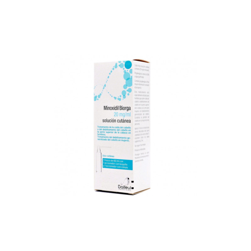MINOXIDIL BIORGA 20 MG/ML SOLUCION CUTANEA , 1 FRASCO DE 60 ML Y 1 ACCIONADOR CON BOQUILLA Y 1 ACCIONADOR CON CÁNULA