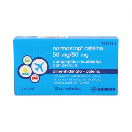 NORMOSTOP CAFEINA 50 MG/50 MG COMPRIMIDOS RECUBIERTOS CON PELICULA, 12 COMPRIMIDOS (BLISTER AL/PA-AL-PVC)