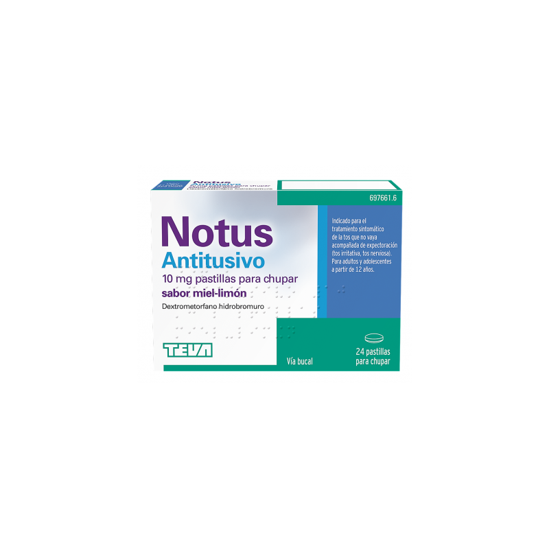 NOTUS ANTITUSIVO 10 MG PASTILLAS PARA CHUPAR SABOR MIEL - LIMON , 24 PASTILLAS
