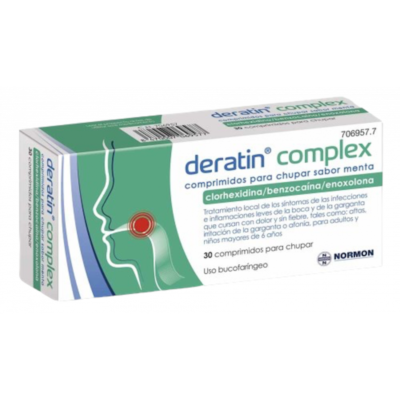 DERATIN COMPLEX COMPRIMIDOS PARA CHUPAR SABOR MENTA , 30 COMPRIMIDOS (BLISTER ALUMINIO/PVC)