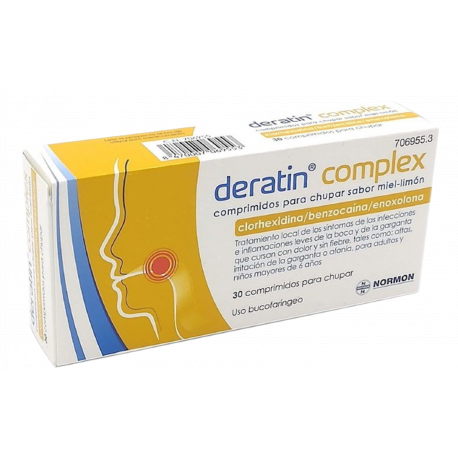DERATIN COMPLEX COMPRIMIDOS PARA CHUPAR SABOR MIEL-LIMON , 30 COMPRIMIDOS (BLISTER ALUMINIO/PVC)