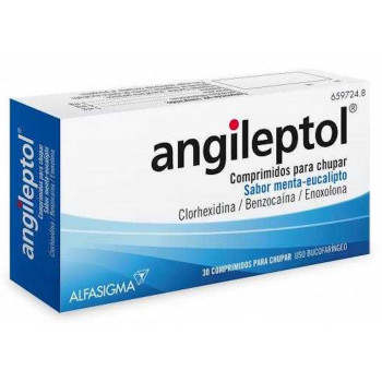 ANGILEPTOL COMPRIMIDOS PARA CHUPAR SABOR MENTA-EUCALIPTO, 30 COMPRIMIDOS