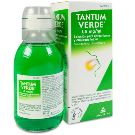 TANTUM VERDE 1,5 MG/ML SOLUCION PARA GARGARISMOS Y ENJUAGUE BUCAL , 1 FRASCO DE 240 ML