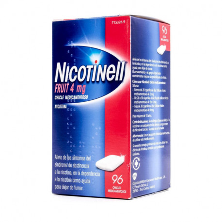 NICOTINELL FRUIT 4 MG CHICLE MEDICAMENTOSO , 96 CHICLES