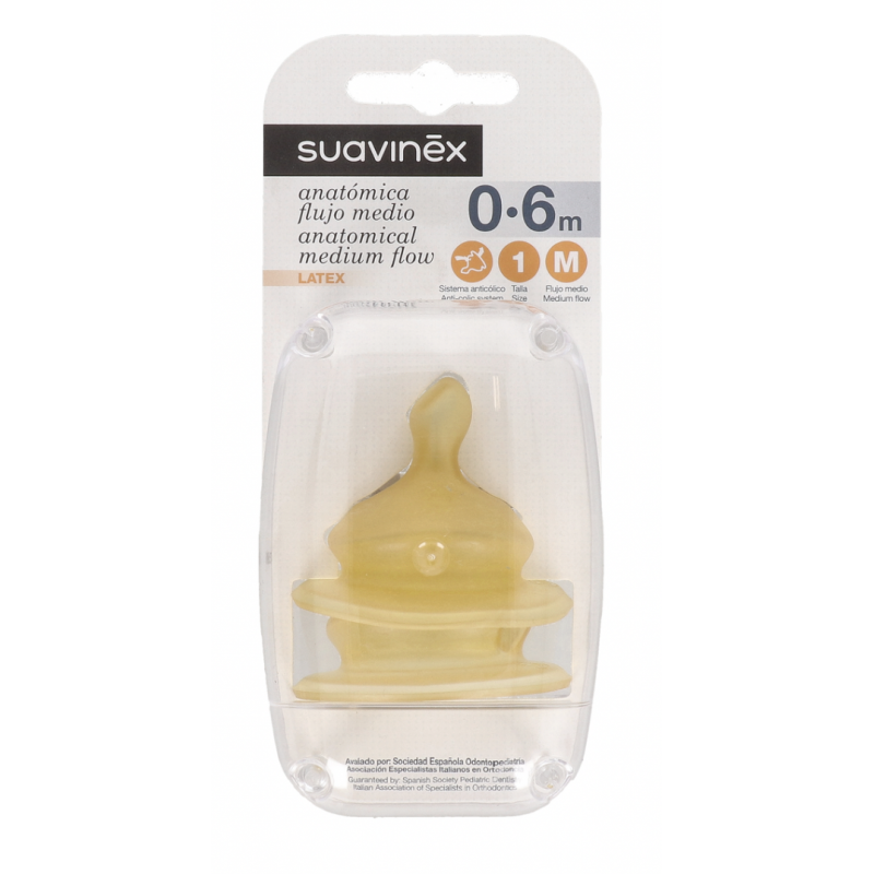 Suavinex® biberón anatómico tetina látex boca ancha 0-6 meses 150ml 1ud